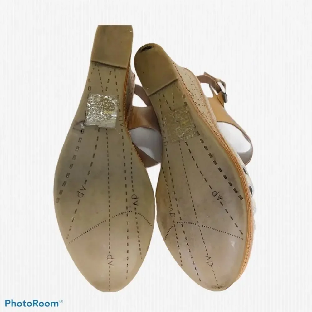 Dolce Vita White Tan Leather Cork Wedge Sandals 9.5